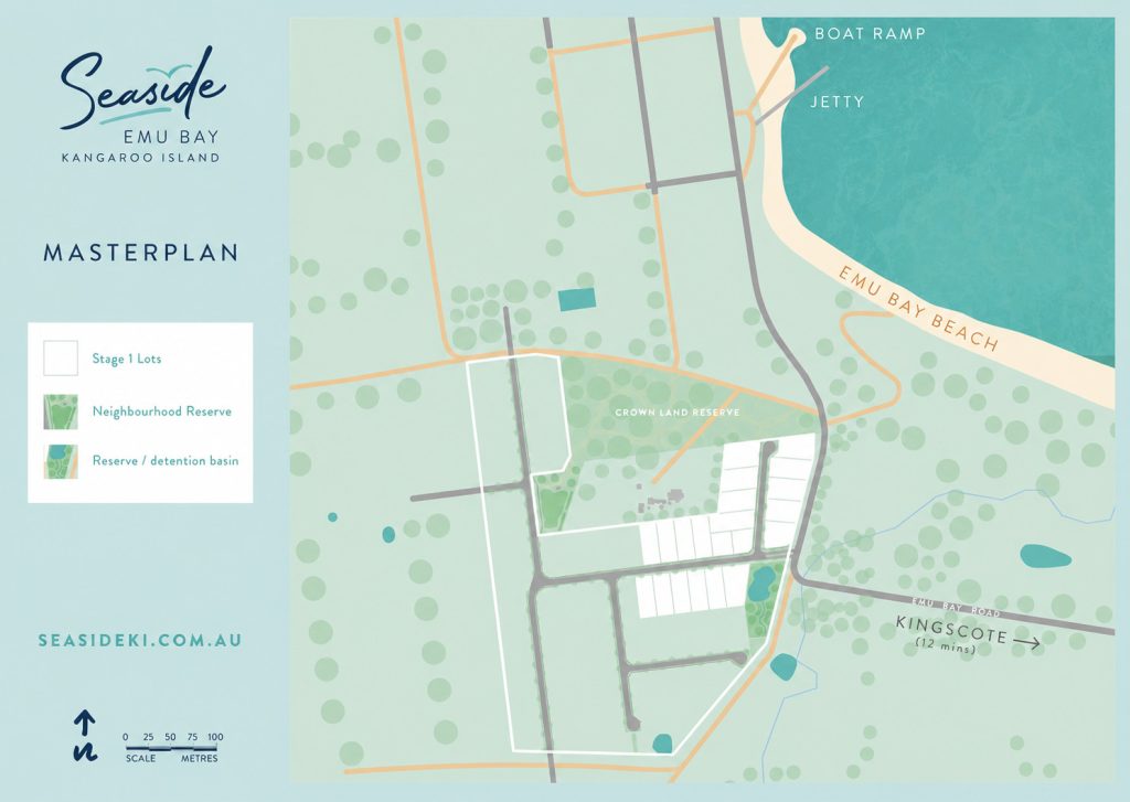 Seaside Emu Bay masterplan showing the residential lots